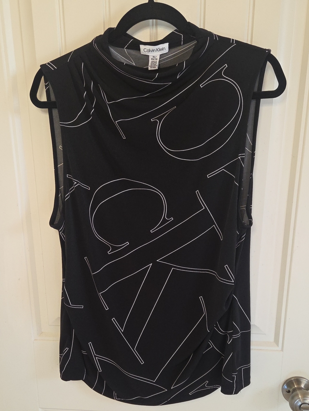 🖤 Calvin Klein Black Sleeveless Mock Neck Tank with White Logo Print